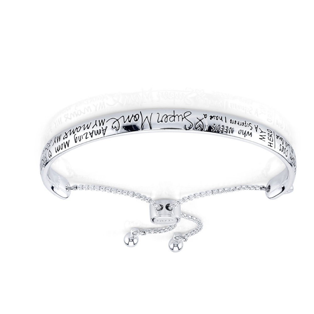 Unwritten”Super Mom”Silver Plated Black writing Adjustable Bolo Bracelet 9” long - Picture 3 of 4